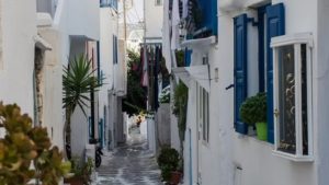 Explore Mykonos' charming narrow streets.