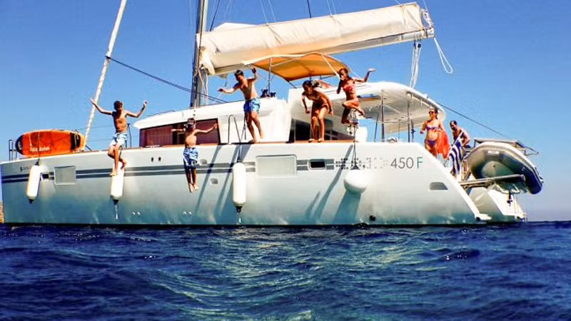 Main photo for Day Trip from Naxos to Rina Cave and Koufonisia or Paros. Full Day Catamaran Excursion