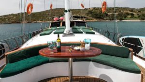 The remaining half of the boat is equipped with sunbeds, ensuring ample space for relaxation under the sun.