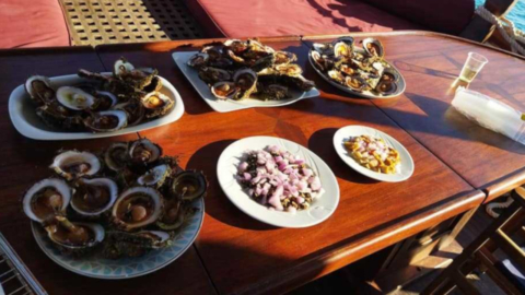 A delicious lunch is served on board