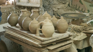 A Pythagoras's cup ready to get in the wood-fired kiln