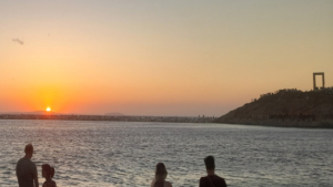 Watch the sunset cast golden light over the ancient monument