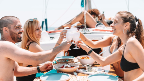 Enjoy a refreshing drink with friends on deck