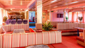 Relax in the comfortable lounge area of the ship