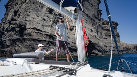 Feel the sea breeze as the catamaran picks up speed