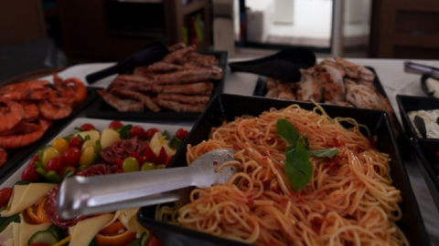 Enjoy a full meal with nothing but water all around