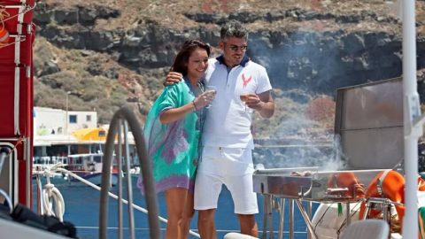 Sail Santorini on a luxury catamaran 