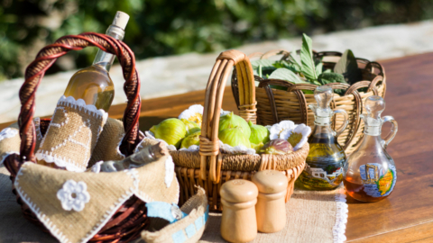 The baskets are filled with local goodies