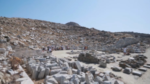 Discover ancient pathways leading through sun-drenched marble ruins