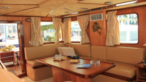 The boat's interior is spacious and comfortable