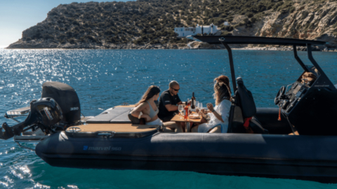 The comfortable deck of the RIB