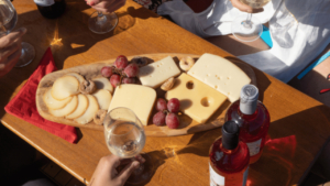 A plateau with cheeses and more