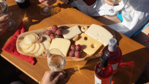 A plateau with cheeses and more