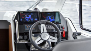 The speedboat's cockpit and captain's seat