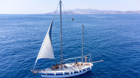 Triton sailing yacht at the sea