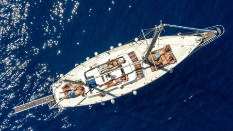 Aerial picture of the Ketch 35 yacht