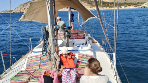 Sailing from Naxos marina in the morning