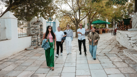 Enjoy a stroll on the marble pavements in Apiranthos