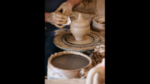 Mr. Manolis creates on the pottery wheel in Damalas