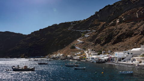 Thirassia is a tiny island next to famous Santorini
