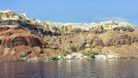 Ammoudi beach as seen from your wooden boat