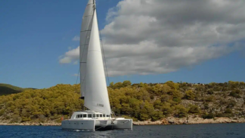 Feel the wind as the catamaran cuts through open waters
