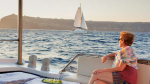 Relax on deck with cool drinks as you fish at sunset