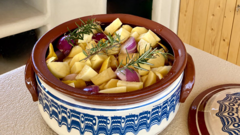 Food is prepared for the guests