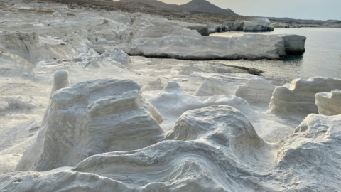 Wander through surreal seascapes of chalky white rock