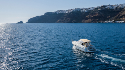 Relax aboard a luxurious motor yacht in serene surroundings
