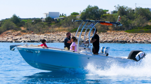 A happy family sailing at full speed