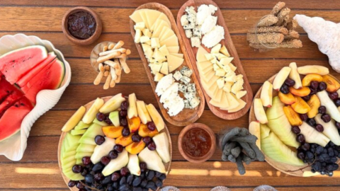 A delicious selection of local cheeses and fruits