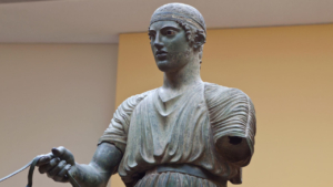 Τhe Charioteer of Delphiis an ancient Greek bronze statue dating to 470 BC
