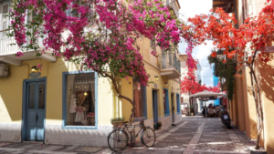 A colorful photo of the alleys in Nafplion