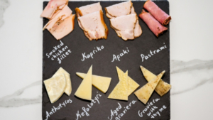 A mouth-watering Cretan cured meats and cheese board