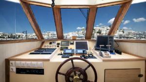 The view from the cockpit of one of the boats