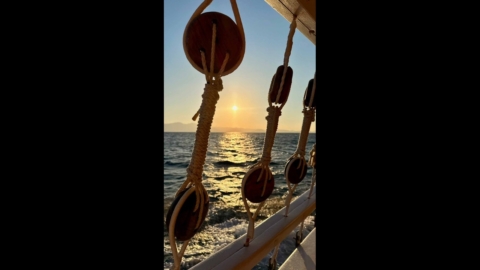 Relaxing sea views from the traditional wooden boat during the Naxos cruise